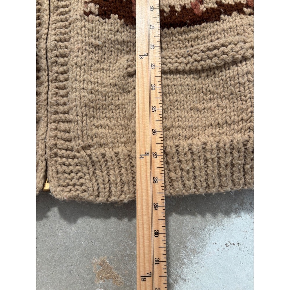 Vintage Cowichan Hand Knit Wool Jacket Deer Buck Tan Zip Cardigan Mens XL 22x28 - Picture 5 of 5